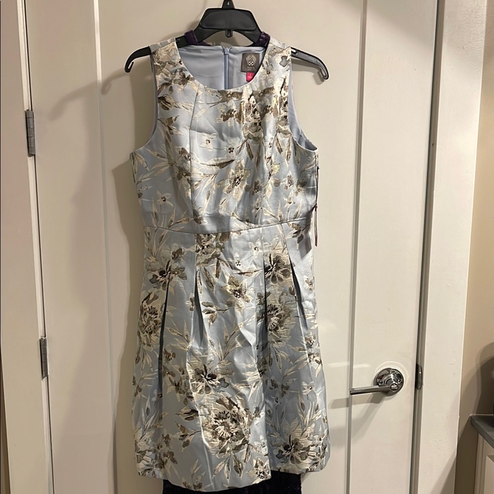 Floral Jacquard Dress in Blue and light Gold/Silver